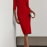 Solid Color Round Neck Hollowed-out Slim-fit Elegant Midi Dress