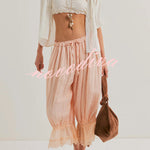 Pastoral Style Elastic Waist Lace Hem Bloomer Pants