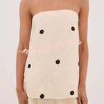 Linen Blend Polka Dot Bandeau Top and Elastic Waist Pocket Wide Leg Pants Set