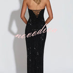 Mirabella Sequin Pleated Cowl Scooped Neckline Back Lace-up Strapless Maxi Dress