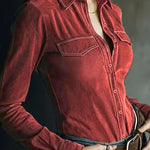 Stylish Suede Long-sleeved Button-down Casual Shirt