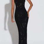 Mirabella Sequin Pleated Cowl Scooped Neckline Back Lace-up Strapless Maxi Dress