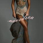 Chiffon Leopard Print Sexy Lace Splicing High Slit Slim Maxi Dress