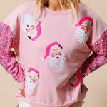 Christmas Casual Loose Round Neck Sequined Sleeve Sweatshirt
