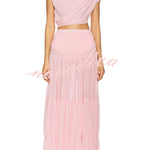 Stunning Chiffon Ruched Shoulder Short Sleeve Crop Top