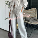 Easy on Me Metallic Fabric Elastic Waist Pocketed Wide Leg Pants