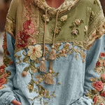 Floral Print Loose Hooded Long-Sleeved Sweatshirt
