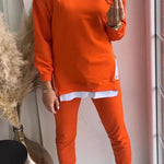 Solid Color Round Neck Long-sleeved Sweatshirt and Elastic Waist Pants Set