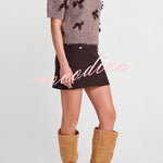 Jensin Knit Satin Bow Detail Short Sleeve Crop Sweater