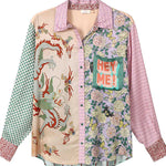 Dragon Season Unique Print Patchwork Pocketed Loose Shirt