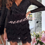 Spinning on The Dance Floor Sequin Patchwork Tiered Fringe Mini Dress