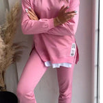 Solid Color Round Neck Long-sleeved Sweatshirt and Elastic Waist Pants Set