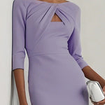 Solid Color Round Neck Hollowed-out Slim-fit Elegant Midi Dress