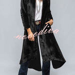 Vintage Velvet Long Loose Pocket Slit Coat