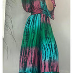 Candis Tie-dye Print Kimono Sleeve Pocketed Smoked Waist Wide Leg Jumpsuit
