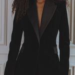 Delicate Daze Velvet Satin Lapel Button Up Long Sleeve Tapered Waist Blazer