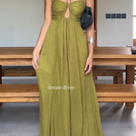 Soft and Elegant Metal Hollow Design Back Smocked A-line Slip Maxi Dress