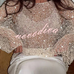 Fashion Sequined Hollow Long Sleeve Loose Knit Top