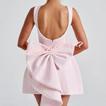Stylish Pearl-embellished Large Bow Slim-fit Mini Dress