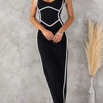 In The Heads Turn Line Trim Bodycon Stretch Maxi Dress