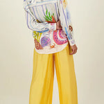 Dream Ocean Satin Unique Print Button Down Pocket Oversized Blouse