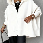 Warm Call Knit Long Sleeve Zipper Plush Hooded Pocket Loose Cardigan