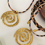 Stylish Leopard Print Leather Cord Spiral Stainless Steel Necklace