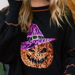 Halloween Sequined Pumpkin Loose Casual Sweatshirt