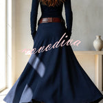 Retro-style Patchwork Single-breasted Long-sleeved Casual Pocket Maxi Dress