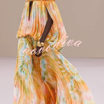 Gorgeous 70s Dream Tie-dye Print Off Shoulder Braid Cutout Detail Drape Maxi Dress