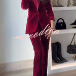 Delicate Daze Velvet Satin Lapel Button Up Long Sleeve Tapered Waist Blazer