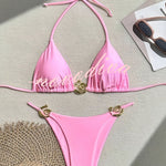 Sexy Halterneck Lace-up Metallic Stretch Two-piece Bikini Swimsuit
