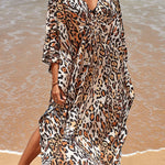Simple Unique Printed Pleated Front Slit Cover Up