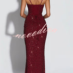 Calanthe Sequin Embellished Chiffon Ruched Square Neck Back Lace-up Maxi Dress