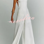 Kelso Linen Blend Square Neck Pocketed Backless Wide Leg Jumpsuit