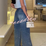 Fashion Star Rhinestone High Rise Casual Pocket Straight Loose Jeans