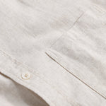 Long sleeve linen cotton S<tc>light brown</tc>shirt with D-neck collar and pocket