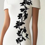 Chic Floral Print Boat Neck Midi Dress