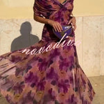 Unique Printed V-Neck Waisted Mesh Holiday Maxi Dress
