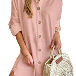 Solid Color Casual Button-Down Shirt Style Mini Dress