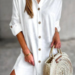 Solid Color Casual Button-Down Shirt Style Mini Dress