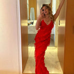 Charlotte Reid | Red Ruffle Maxi Dress For Women