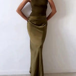 One Shoulder Neck Pleated Party Maxi Dress