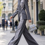 Asymmetric Contrast Panel Structured Blazer & Wide-Leg Pants Set