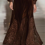 Lace Patchwork Turtleneck Balloon Sleeve Velvet Maxi Dresses