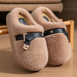 Amelie Buckle Plush Slides