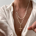 Rosa Cross Pearl Necklace