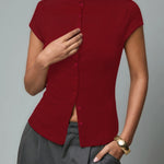 Reese Ribbed Button Top