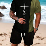 KZZ Men's Short-Sleeve T-Shirt Set with 3D Printing