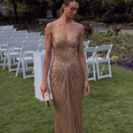 Imogen Sutton | Gold Metallic Corset Maxi Dress For Women